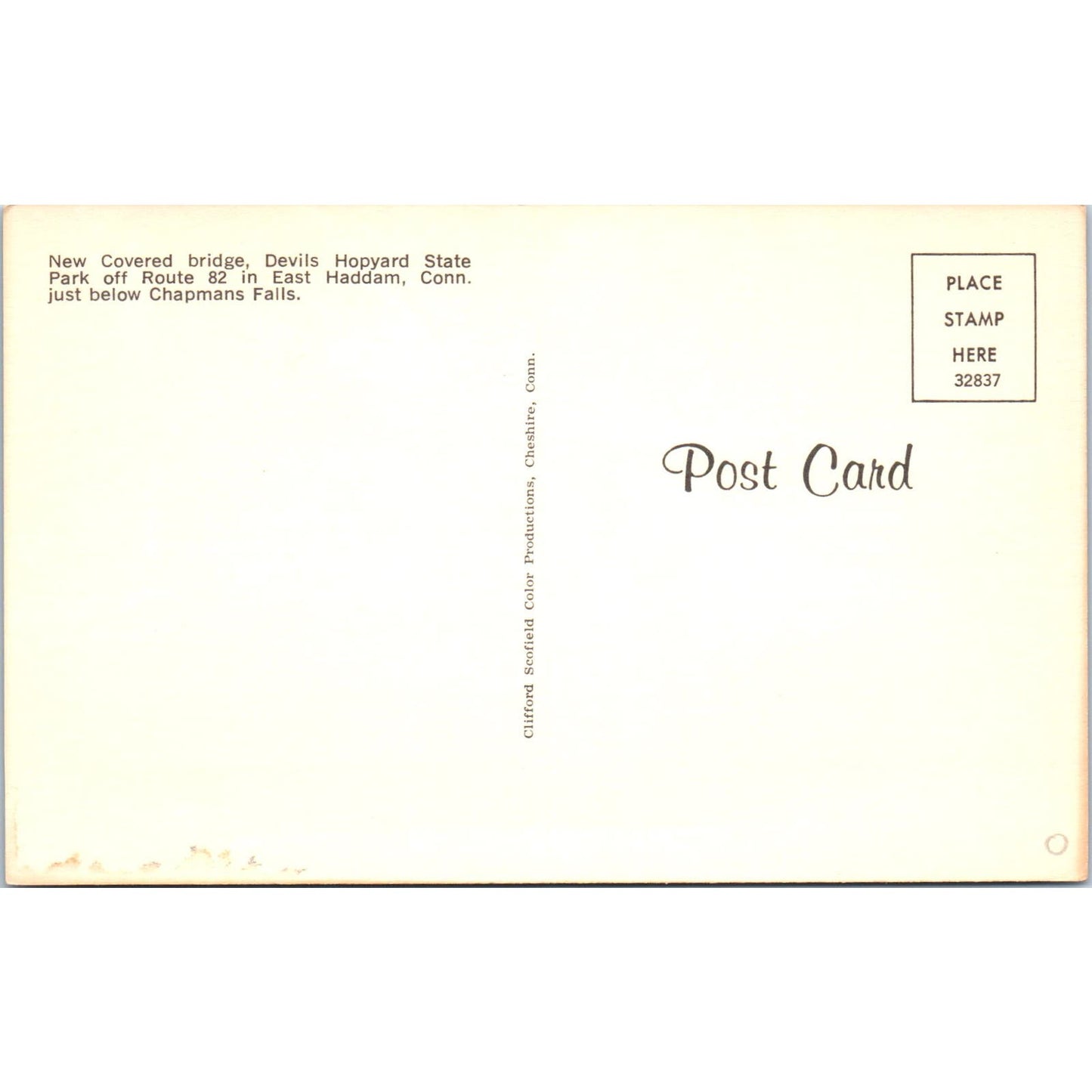 Devils Hopyard Park East haddam CT Chapmans Falls Covered Bridge Postcard PB13