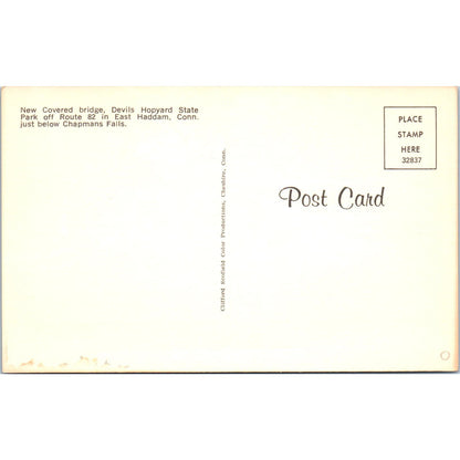 Devils Hopyard Park East haddam CT Chapmans Falls Covered Bridge Postcard PB13