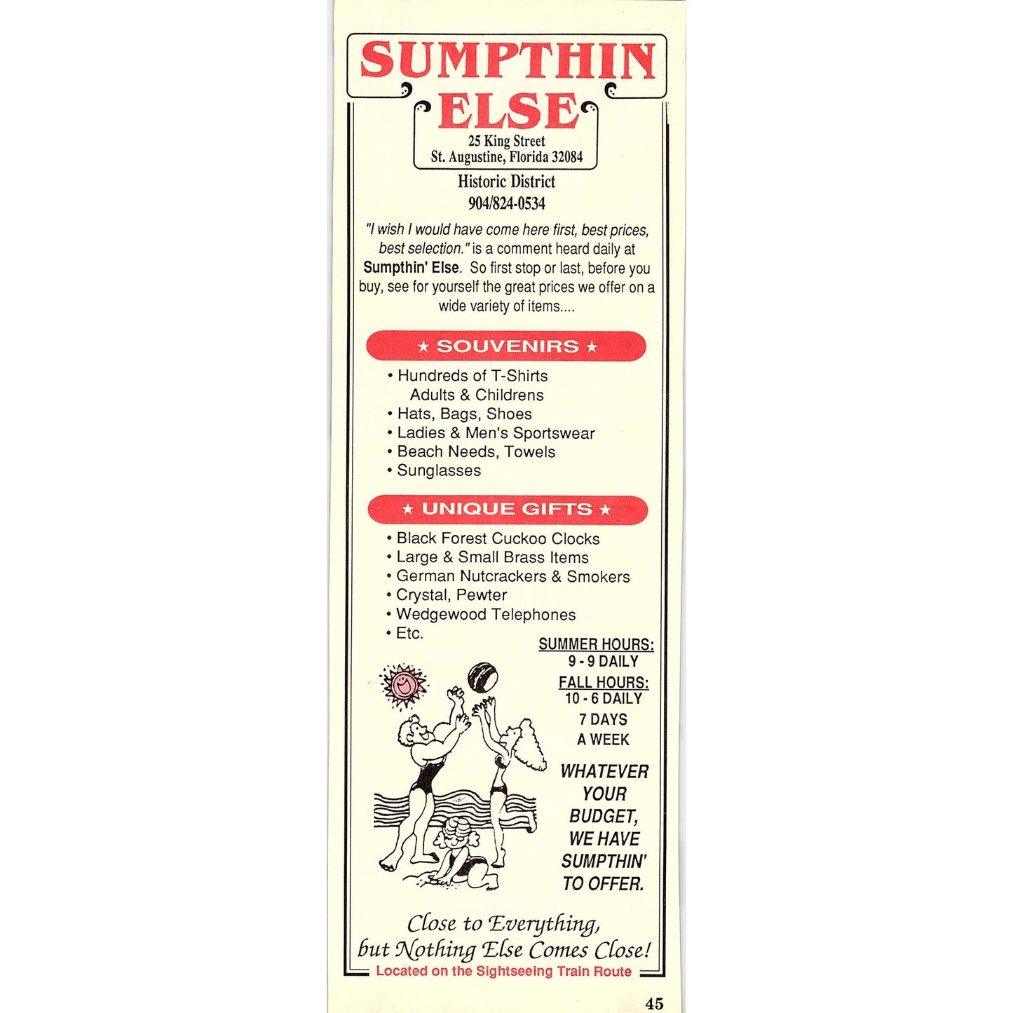 Sumpthin Else Souvenir & Gift Shop St. Augustine FL 1989 Ad AF9-13