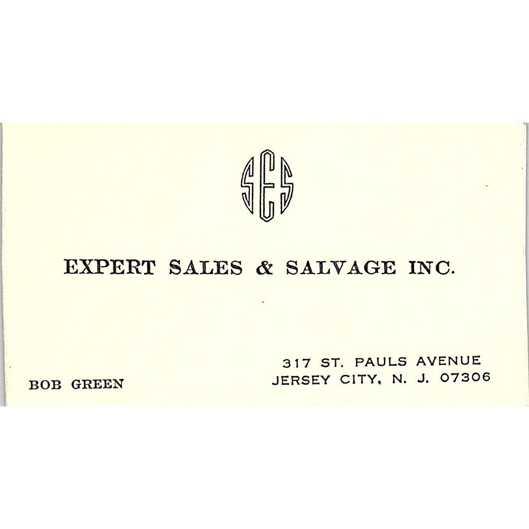 Bob Green Expert Sales & Salvage Inc Jersey City NJ Vintage Business Card SE5-B2