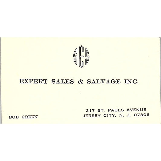 Bob Green Expert Sales & Salvage Inc Jersey City NJ Vintage Business Card SE5-B2