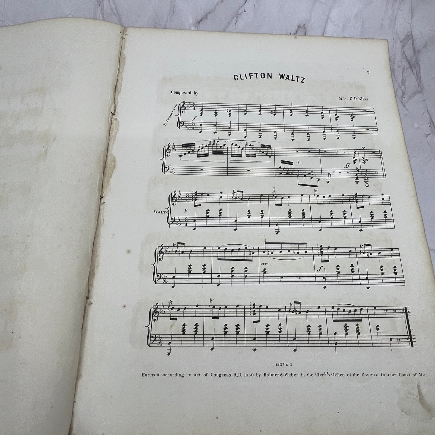 1860 Clifton Waltz Francis L. Davis C.D. Bliss Sheet Music V16
