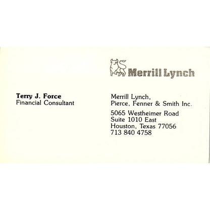Terry J Force Merrill Lynch Houston Vintage Business Card SD9-B7