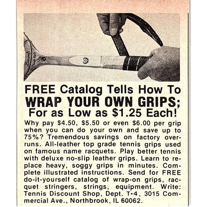 Wrap Your Own Racquet Grips Tennis Discount Shop Northbrook IL 1977 Ad AF3-Q3