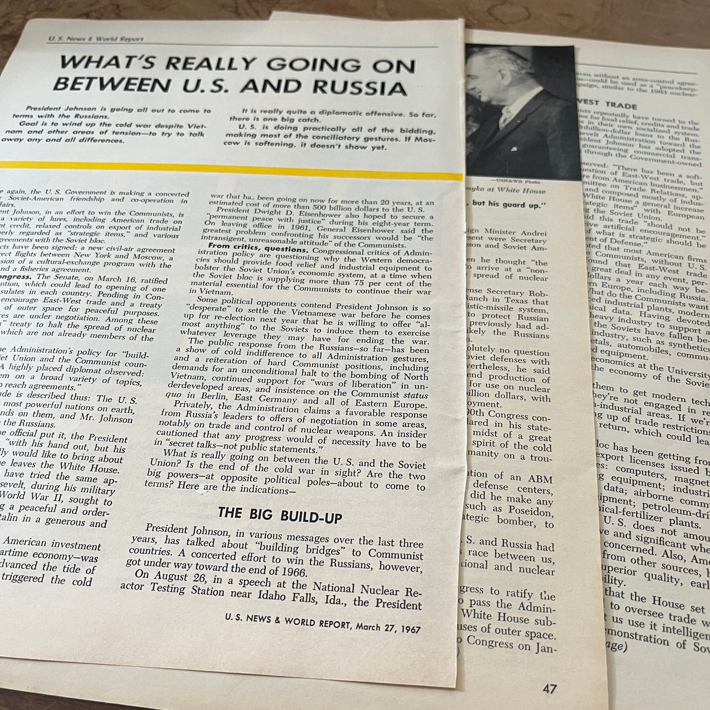 US and Russia Relations - Lyndon Johnson - Cold War 2 Pages 1967 Article AG1-15