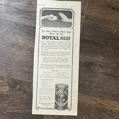 Royal Baking Powder Prune Cake Oatmeal Fruit Cookie Recipes Magazine Ad 5x10 V8