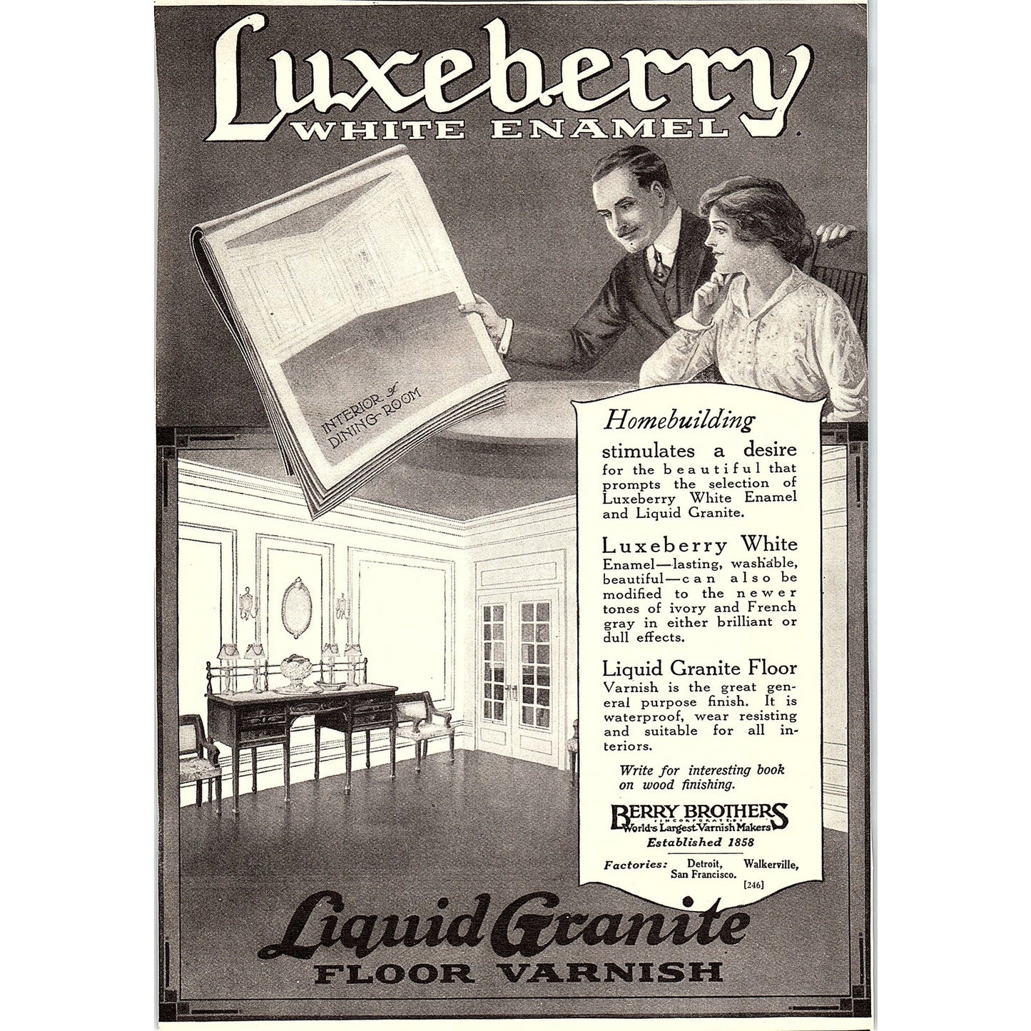 Luxeberry White Enamel Liquid Granite Floor Varnish Berry Brothers 1920 Ad AF8-8