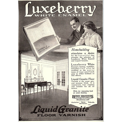 Luxeberry White Enamel Liquid Granite Floor Varnish Berry Brothers 1920 Ad AF8-8