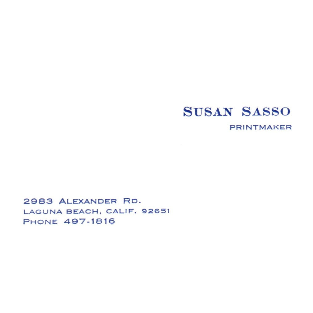 Vintage Susan Sasso 2983 Alexander RD, Laguna beach Calif Business Card SF3-B1