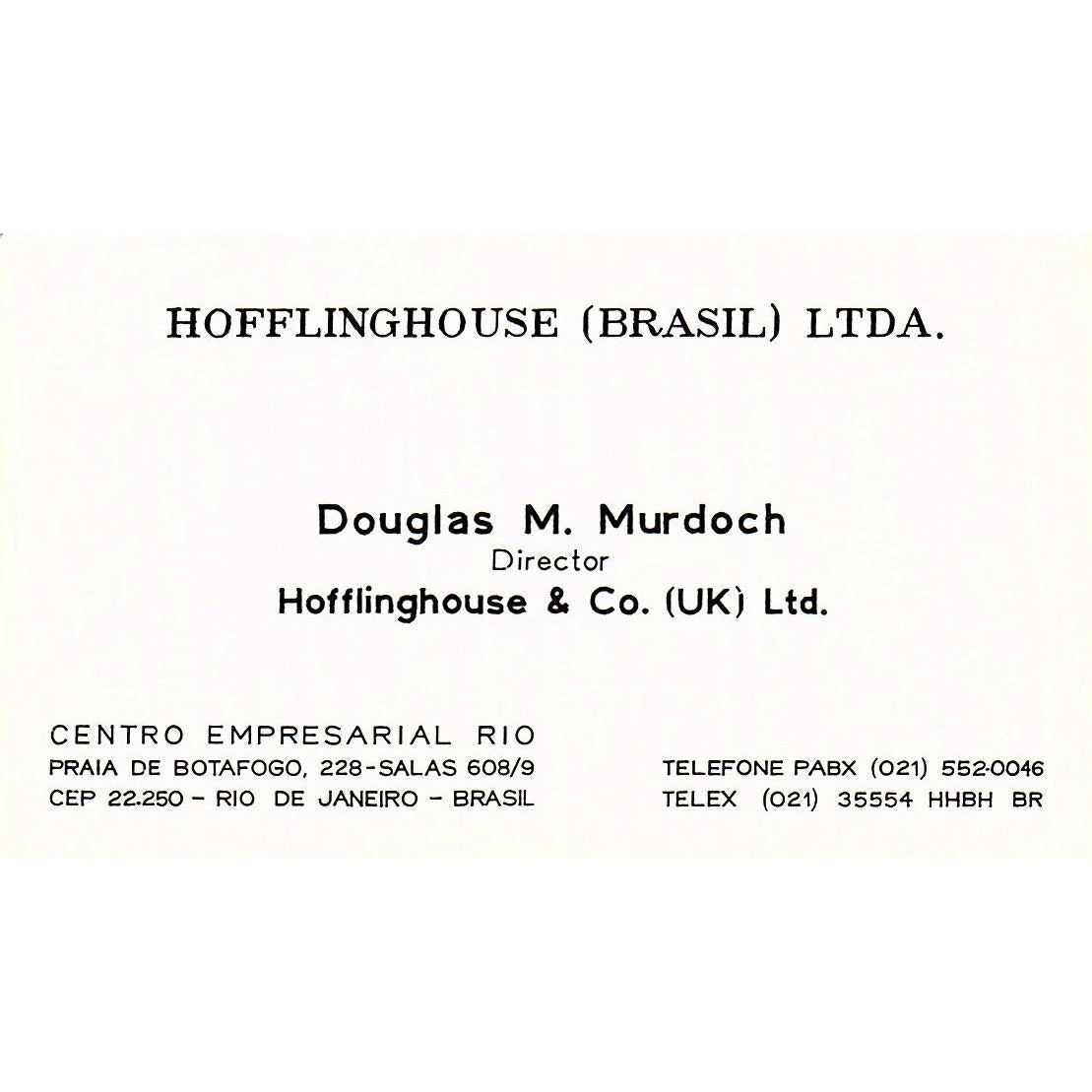 Douglas M Murdoch Hofflinghouse & Co Brazil Vintage Business Card SC9-B2