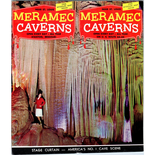 Vintage Meramec Caverns St. Louis MO Fold Out Travel Brochure TF4-B1