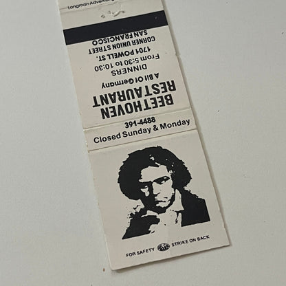 Beethoven Restaurant Union Street San Francisco Vintage Matchbook TB6-MB2-6
