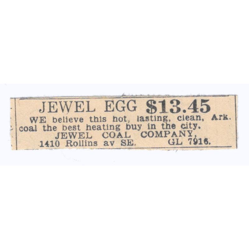 Jewel Coal Company Jewel Egg 1935 Minneapolis Journal Advertisement AE7-H3