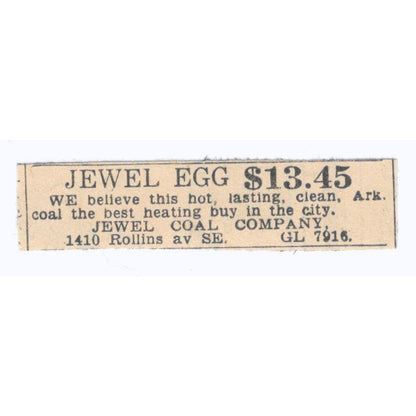 Jewel Coal Company Jewel Egg 1935 Minneapolis Journal Advertisement AE7-H3