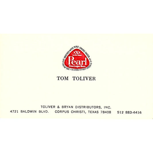 Tom Toliver Pearl Fine Belgian Lager Corpus Christi Vintage Business Card SD9-B5