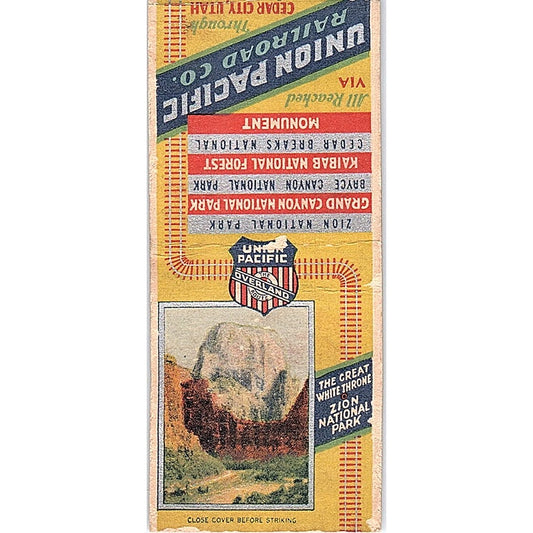 The Great White Throne Zion National Park Union Pacific RR Matchbook SF3-Y7