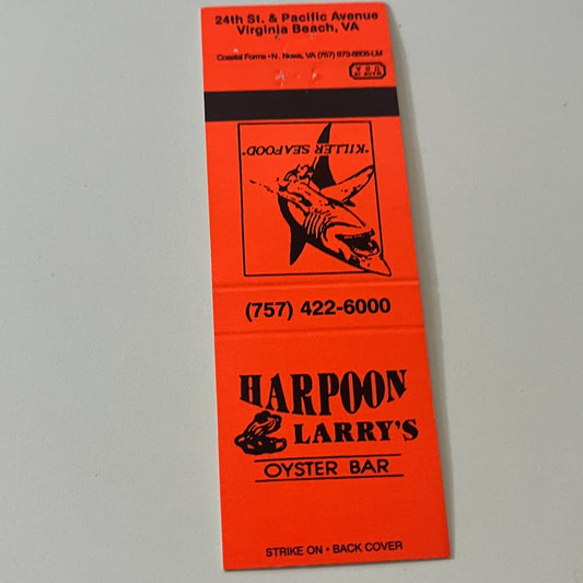 Harpoon Larry's Oyster Bar Virginia Beach VA Vintage Matchbook Cover TB6-MB2-5