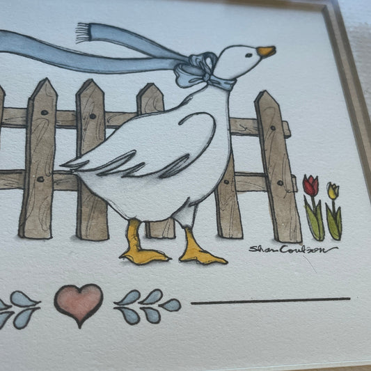Country Cottage Goose 8x10 Matted Print Hand Watercolor, Signed Shar Coulson