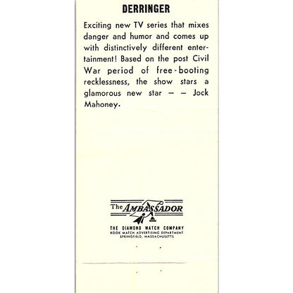 The Derringer Show CBS Johnson's Wax Vintage Matchbook TB6-MB2-7
