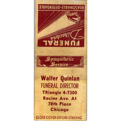 Walter Quinlan Funeral Director Chicago Matchbook Cover SD2-Y15
