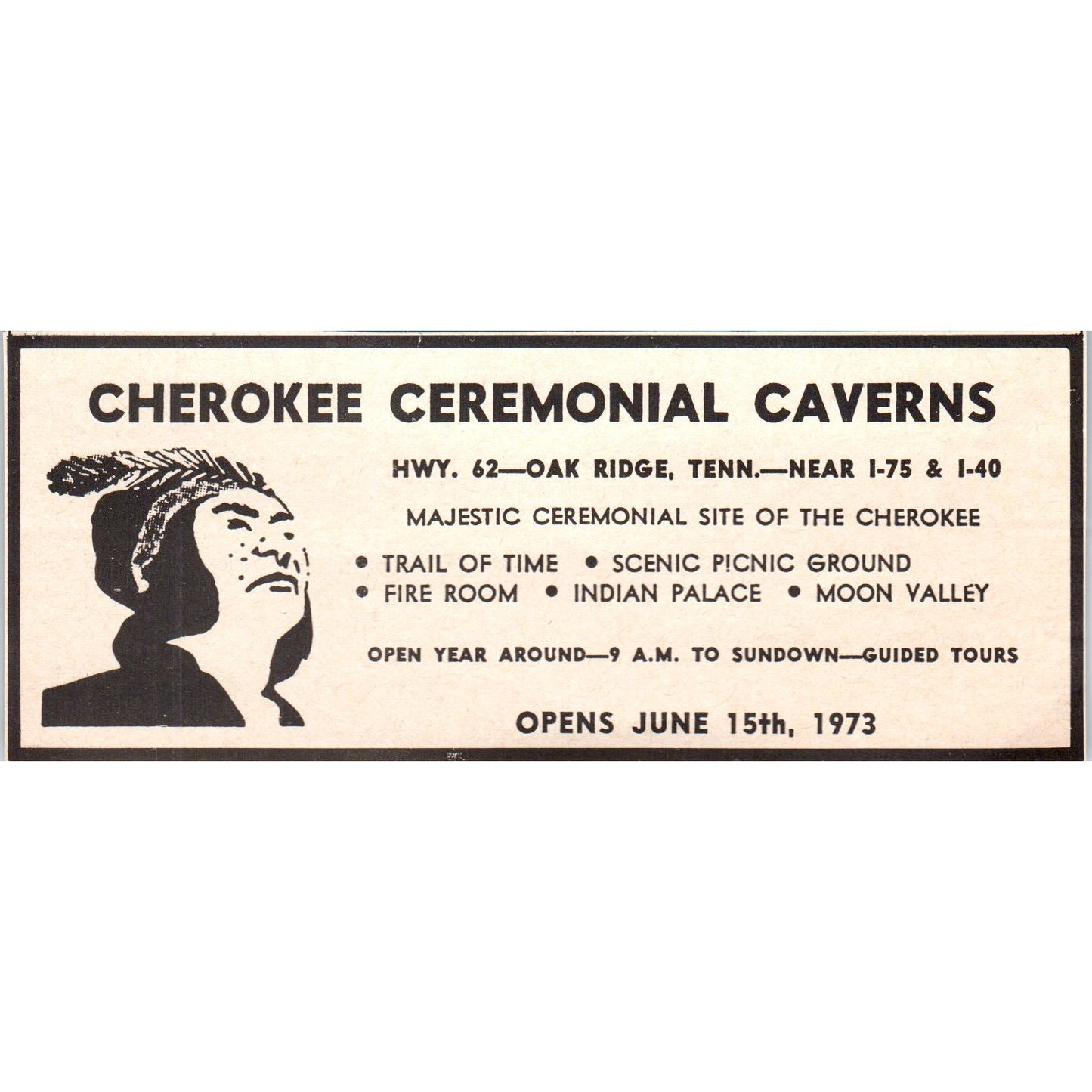 Cherokee Ceremonial Caverns Oak Ridge TN 1973 Magazine Ad AD8-B9
