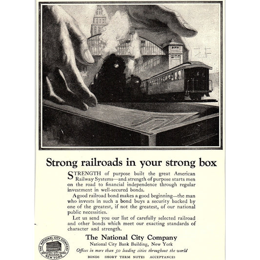 National City Company Banking NY - Strong Railroads c1920 Ad AF8-10