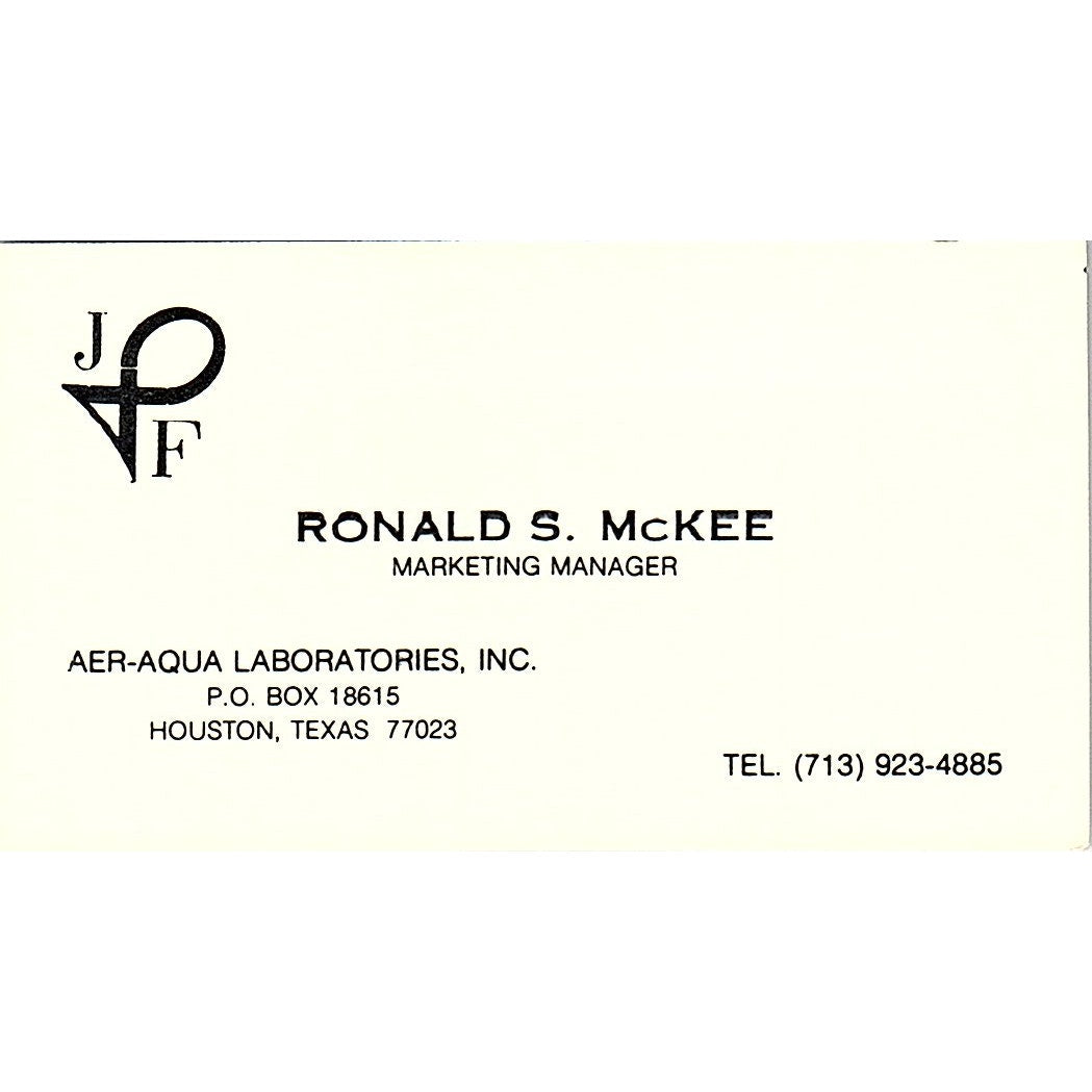 Ronald S McKee Aer-Aqua Laboratories Houston Vintage Business Card SE5-B1