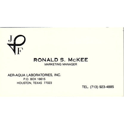 Ronald S McKee Aer-Aqua Laboratories Houston Vintage Business Card SE5-B1