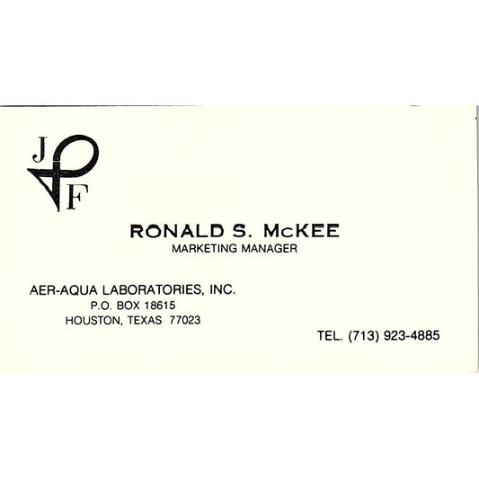 Ronald S McKee Aer-Aqua Laboratories Houston Vintage Business Card SE5-B1
