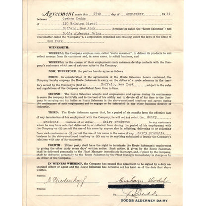 1935 Graham Dodds Alderney Dairy Agreement Buffalo NY AE6-1