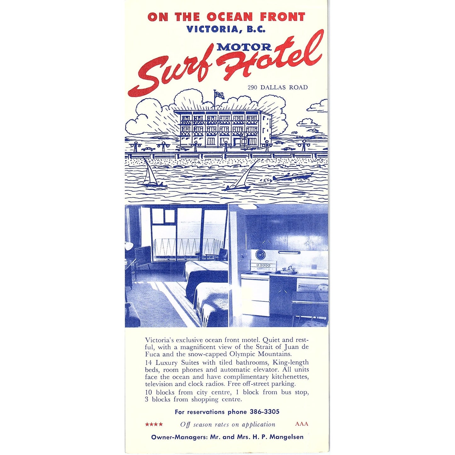 Victoria BC Surf Hotel H.P. Mangelsen 1960s Travel Leaflet TH2-TB4