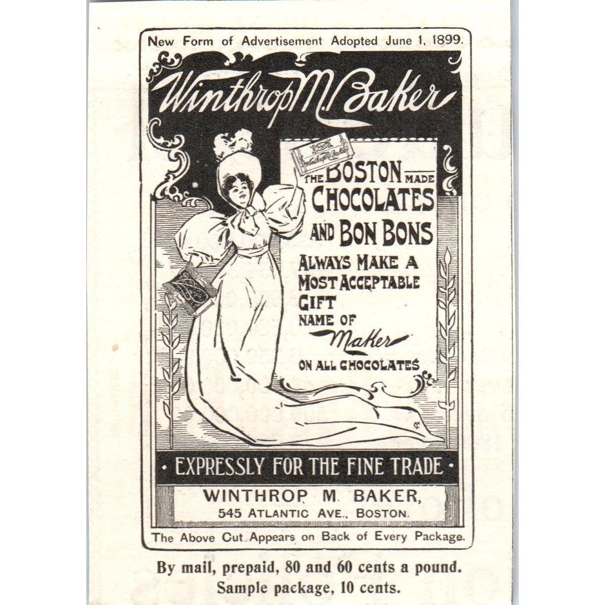 Winthrop Baker Chocolates Boston c1905 Original Magazine Advertisement AE7-A1