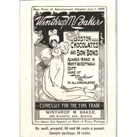 Winthrop Baker Chocolates Boston c1905 Original Magazine Advertisement AE7-A1