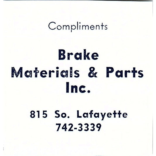 Brake Materials & Parts Inc 815 So. Lafayette Fort Wayne Indiana 1964 Ad AG1-S17