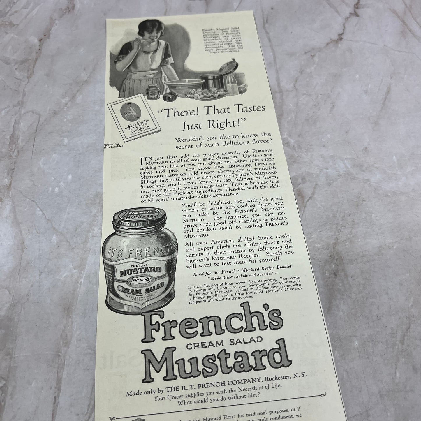 French's Cream Salad Mustard Rochester NY 1924 Magazine Ad FL6-11