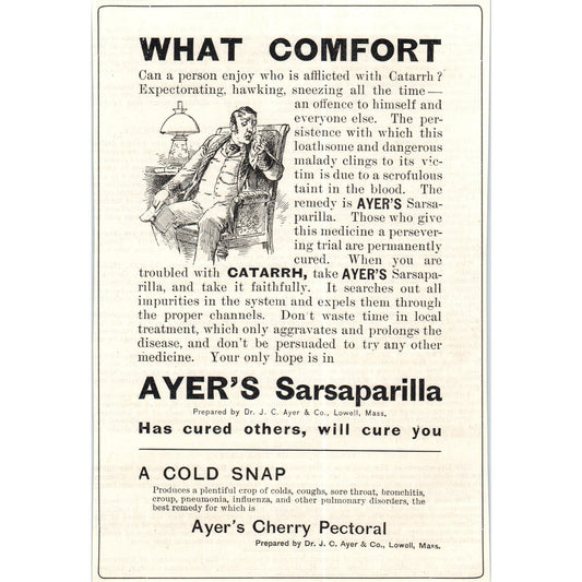 Ayer's Sarsaparilla and Cherry Pectoral for Colds c1890 Victorian Ad D11