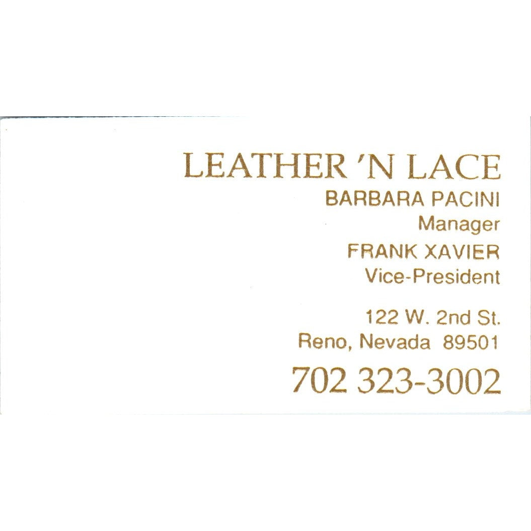 Leather N Lace Barbara Pacini Frank Xavier Reno NV Vintage Business Card SD8-B18