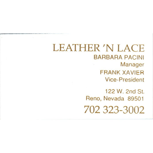 Leather N Lace Barbara Pacini Frank Xavier Reno NV Vintage Business Card SD8-B18