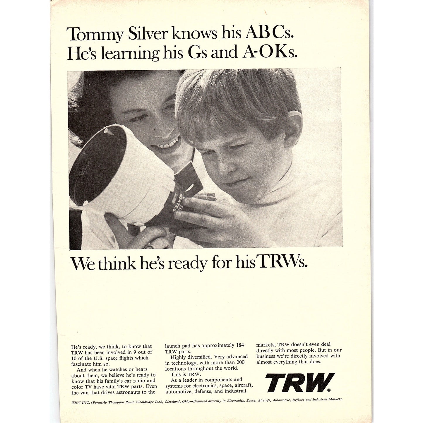 Space Flight Parts TRW Inc Thompson Ramo Woolridge Inc Cleveland 1967 Ad AG1-15