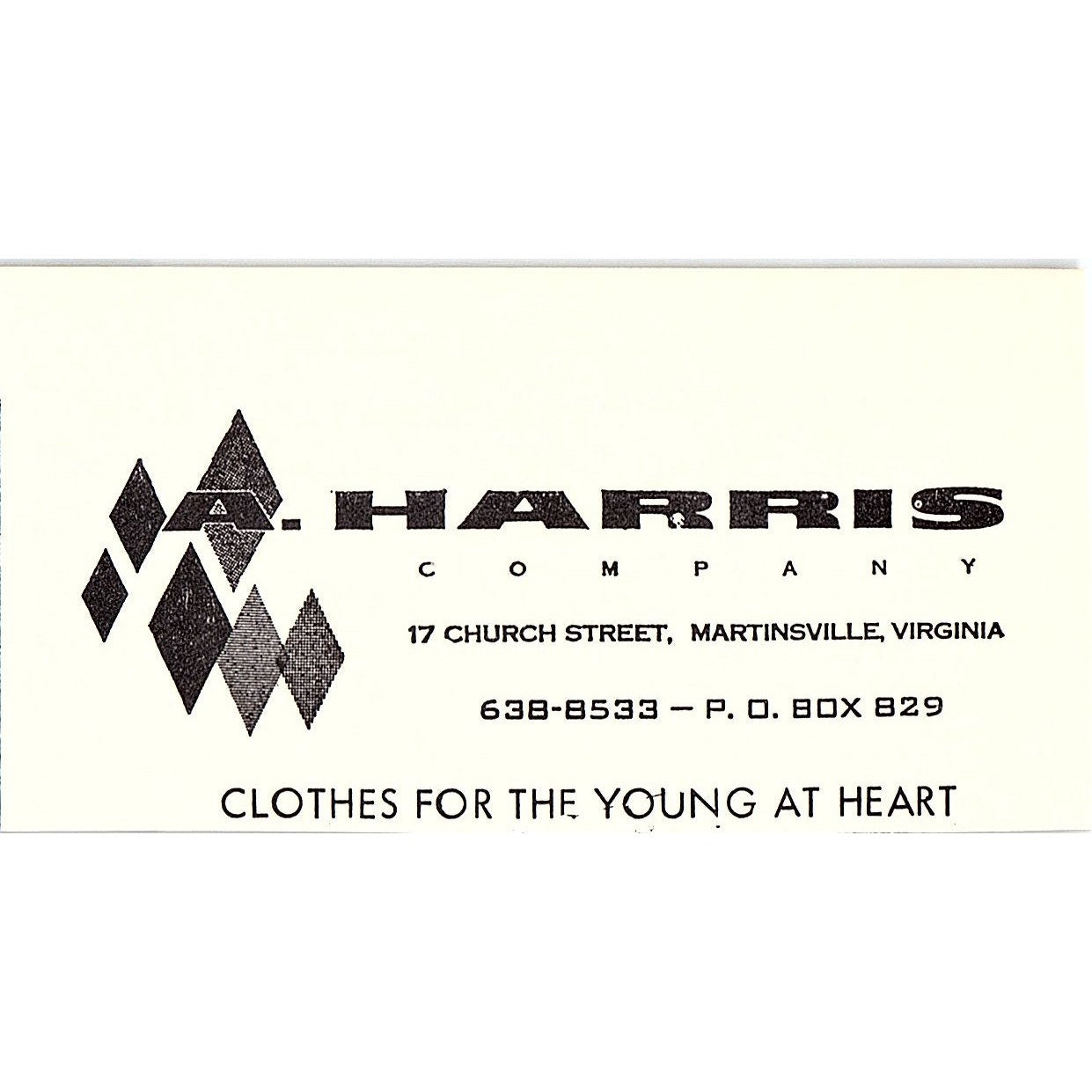 A. Harris Company Clothes 17 Church Street Martinsville VA 1960s Ad AG2-M3