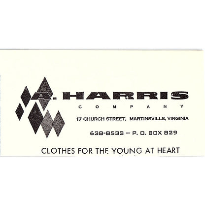 A. Harris Company Clothes 17 Church Street Martinsville VA 1960s Ad AG2-M3