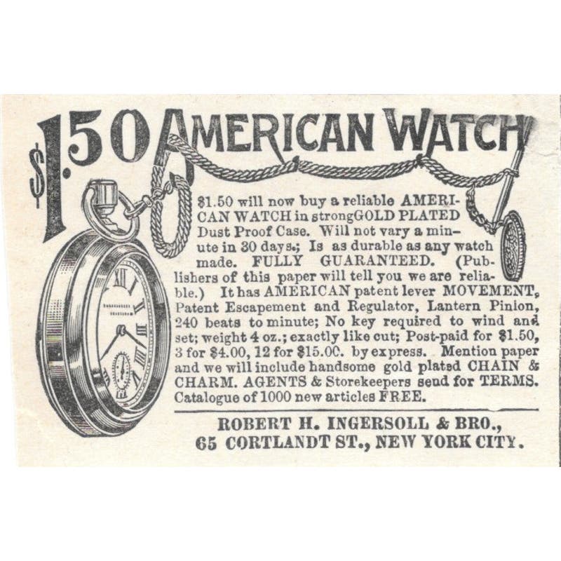 Robert H. Ingersoll & Bro New York Pocket Watch Offer 1893 Judge Ad AB9-SB