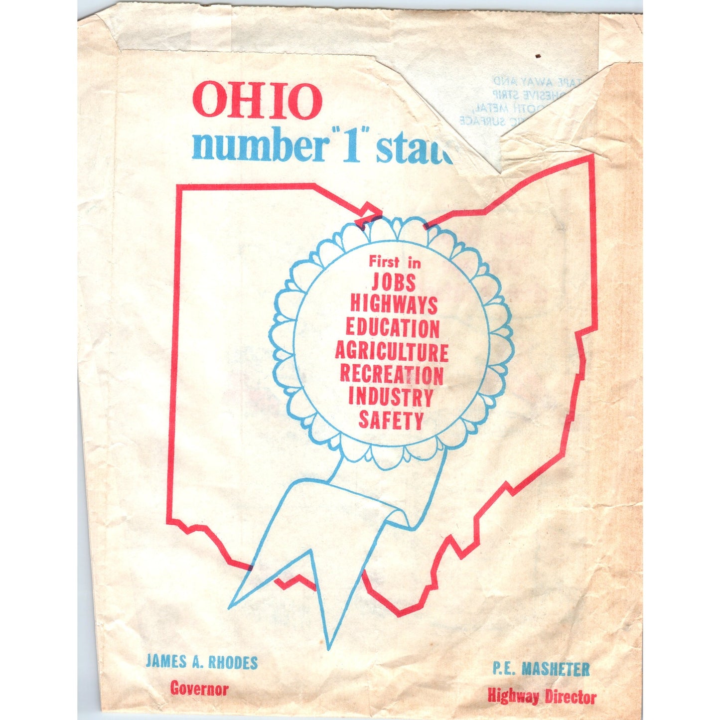 Vintage Ohio Auto Litter Collection Bag James A. Rhodes P.E. Masheter D23