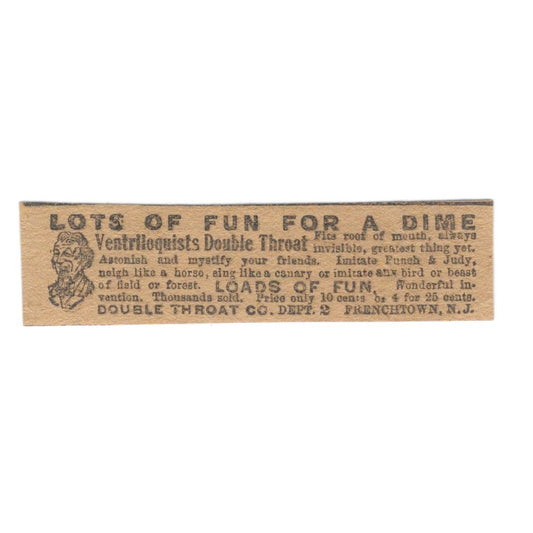 Ventriloquists Double Throat Co Frenchtown NJ 1906 Original Ad AK6-S11
