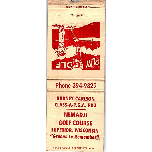 Nemadji Golf Course Barney Carlson Superior WI Vintage Matchbook Cover SC7-Y11
