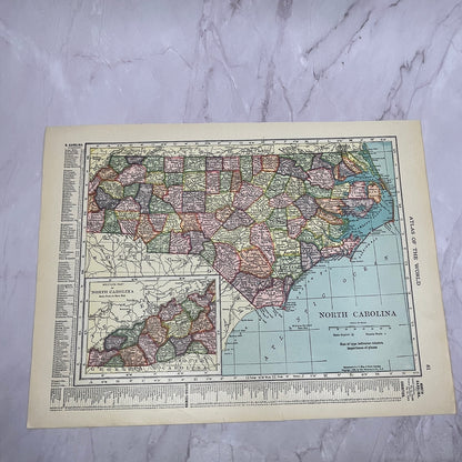 Map of North Carolina, South Carolina Double Sided 1910 Print V14-7