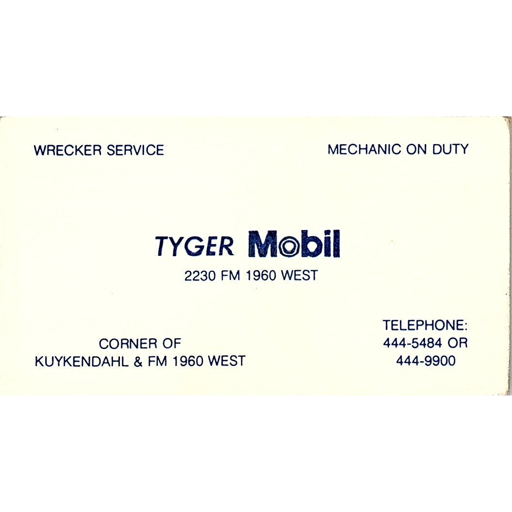 Tyger Mobil Kuykendahl & FM 1960 West Vintage Business Card SC9-B4