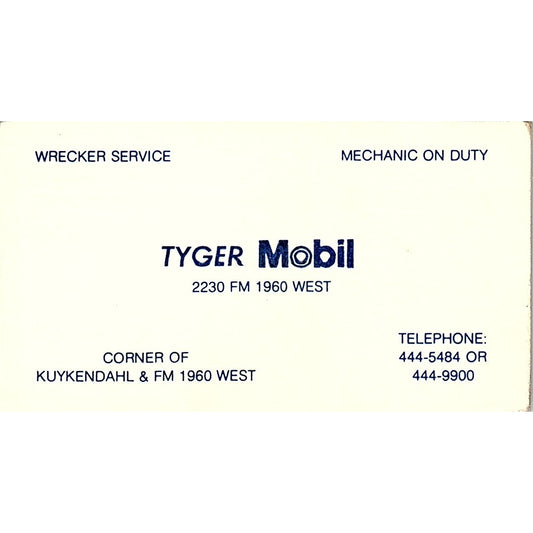 Tyger Mobil Kuykendahl & FM 1960 West Vintage Business Card SC9-B4