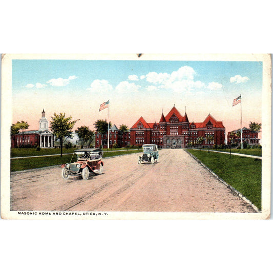 Masonic Home and Chapel Model T Cars Utica NY Postcard PC8