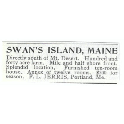 Swan's Island ME Farm F.L. Jerris c1918 Original Advertisement AE5-SV4